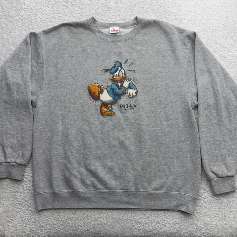 VTG Disney Store Donald Duck 90s Sweatshirt Mens XL Heather Grey Vintage